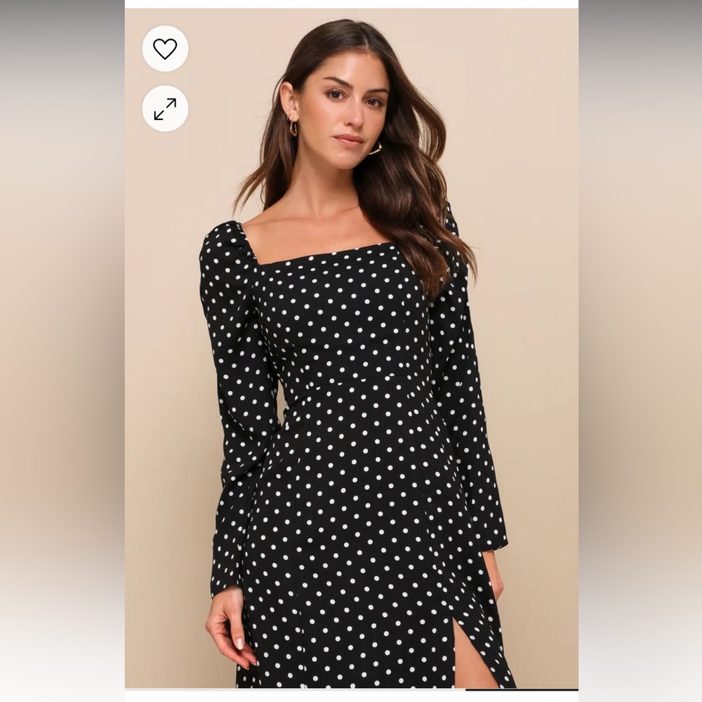 NWT Lulu’s Charmed and Classy Black Polka Dot Long Sleeve Midi Dress